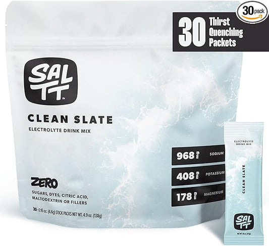 Keto Chow SALTT Electrolytes Powder Unflavored Drink Mix - Clean Slate - 30 Hydration Packets - Magnesium, Potassium, Sodium, Trace Minerals - Zero Sugar & Gluten Free - Travel Essentials