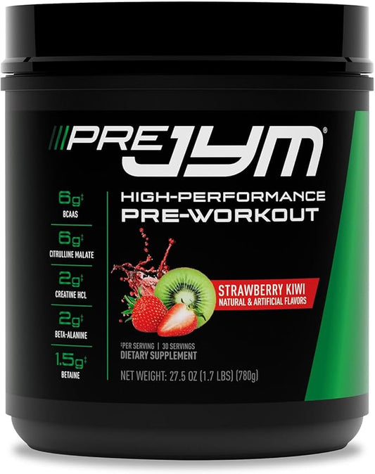 JYM Supplement Science Pre JYM Strawberry Kiwi Pre Workout Powder - BCAAs, Nootropics, Creatine HCI, Citrulline, Beta-Alanine, Betaine, Taurine, Huperzine 30 Servings