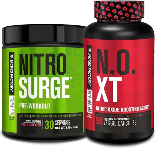 Jacked Factory Nitrosurge Pre-Workout in Watermelon & N.O. XT Nitric Oxide Booster for Men & Women