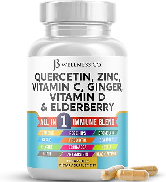 Quercetin Zinc Vitamin C Vitamin D Bromelain Elderberry - Nettle Supplement with Artemisinin, Sea Moss, Echinacea - 60 Count