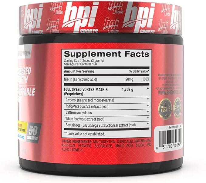 BPI Sports 1.M.R Vortex Pre Workout Powder – Fruit Punch Flavor – 50 Servings – High Stim Preworkout for Men & Women with Glycerol, Caffeine, Niacin, and Herbal Extracts – Energy, Focus & Endurance