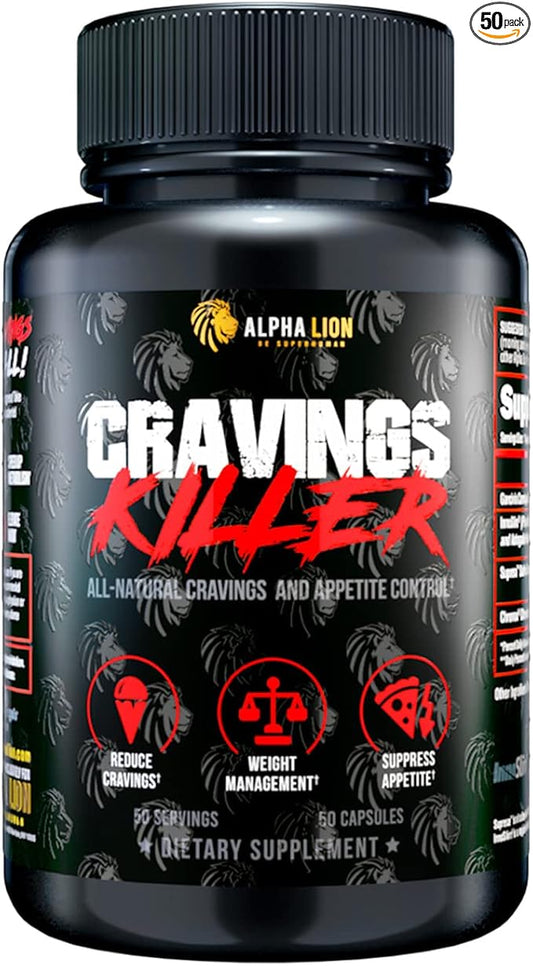 Alpha Lion Cravings Killer Supplement with Saffron Extract & Garcinia Cambogia Extract for Metabolism & Diet Support, Helps Control Hunger & More (50 Capsules)