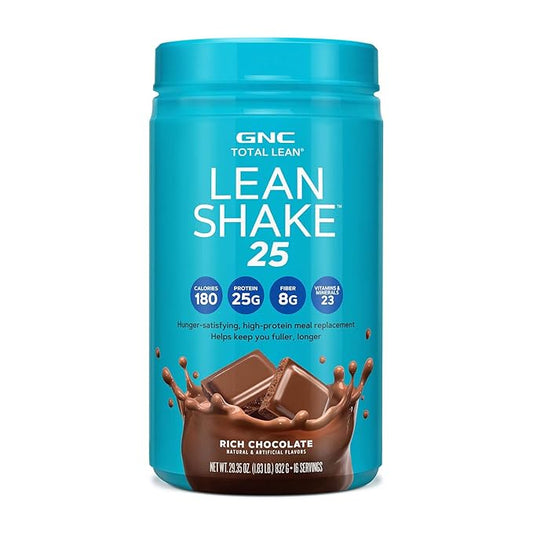 GNC Lean Shake 25 Meal Replacement Powder, Weight Management, With 25g Protein and High Fiber, Keto, Rich Chocolate, 16 Servings