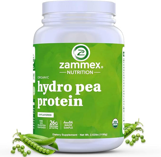 Zammex Organic Pea Protein Powder, 26g Proteins Per Serving,Plant Based 100% Vegan Canada Pea Powder, Gluten Free, Non-GMO,No Additives,Easy to Digest, 2.62lbs, Natural Flavor