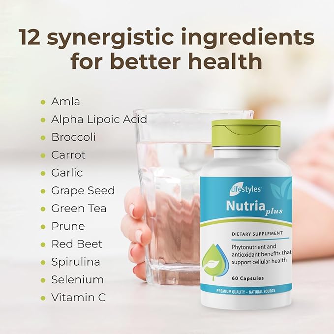 Lifestyles NutriaPlus Antioxidant Supplement - Herbal Immune Support & Multivitamin with Selenium, Vitamin C, Green Tea, Garlic, and More – Made in Canada – 60 Capsules