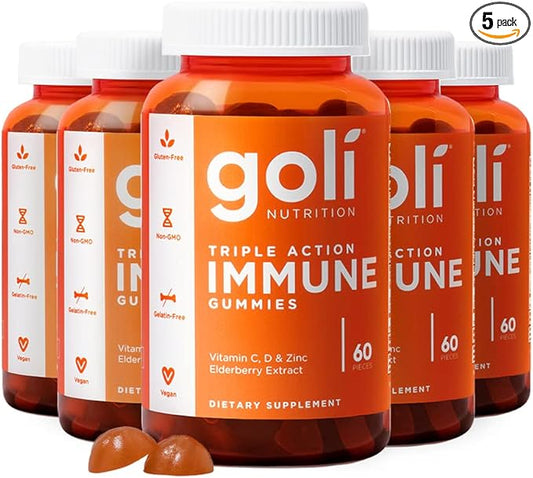 Goli Immune Vitamin Gummy - 300 Count - Elderberry, Vitamin C, D & Zinc, Vegan, Non-GMO, Gluten-Free & Gelatin-Free, Pack of 5