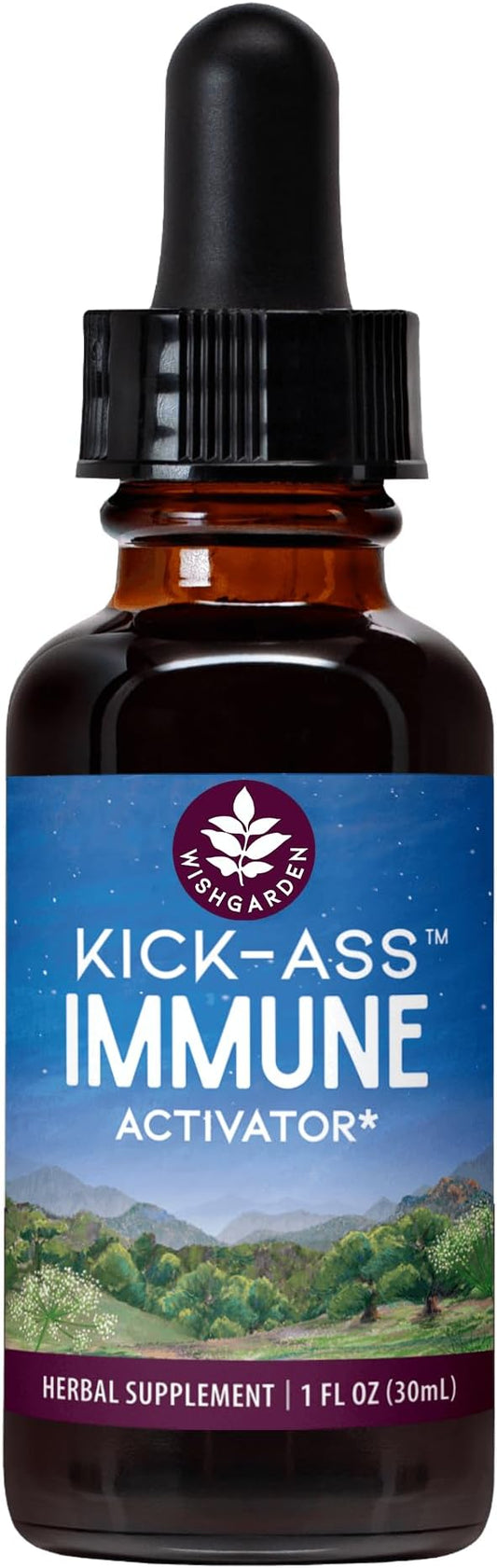 WishGarden Herbs Kick-Ass Immune Activator - Herbal Immunity Support Supplement for Adults, Plant-Based Immune Booster & Immune Defense w/Echinacea & Goldenseal, Rapid Immunity Boost Formula, 1oz