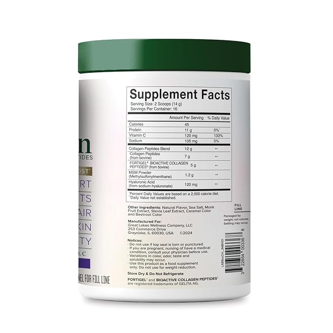 Great Lakes Wellness Movement Boost Advanced Collagen Peptides Powder with MSM, Hyaluronic Acid, Vitamin C - Joint Mobility & Comfort - Caramel Flavored - Non-GMO, Keto, Kosher - 8 oz