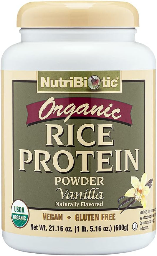 NutriBiotic Certified Organic Rice Protein Vanilla, 1 Lb. 5 Oz | Low Carbohydrate Vegan Protein Powder | Raw, Certified Kosher & Keto Friendly | Made Without Chemicals, GMOs & Gluten | Easy to Digest