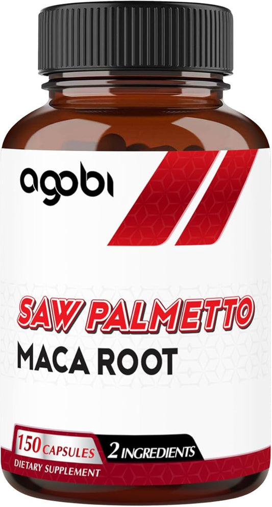agobi Saw Palmetto Supplement with Maca Root - High Extract Support for Hair Health, Restful Mood, Immune System & Energy Production - 150 Veggie Capsules