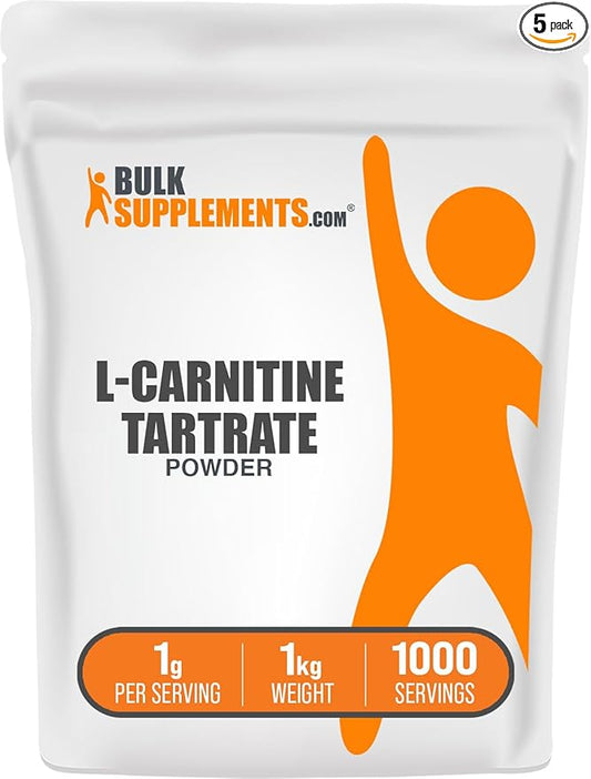 BulkSupplements.com L-Carnitine Tartrate Powder - Amino Acid Powder, Carnitine Supplement - Unflavored & Gluten Free, 1g per Serving, 1kg (Pack of 5) (11 lbs)