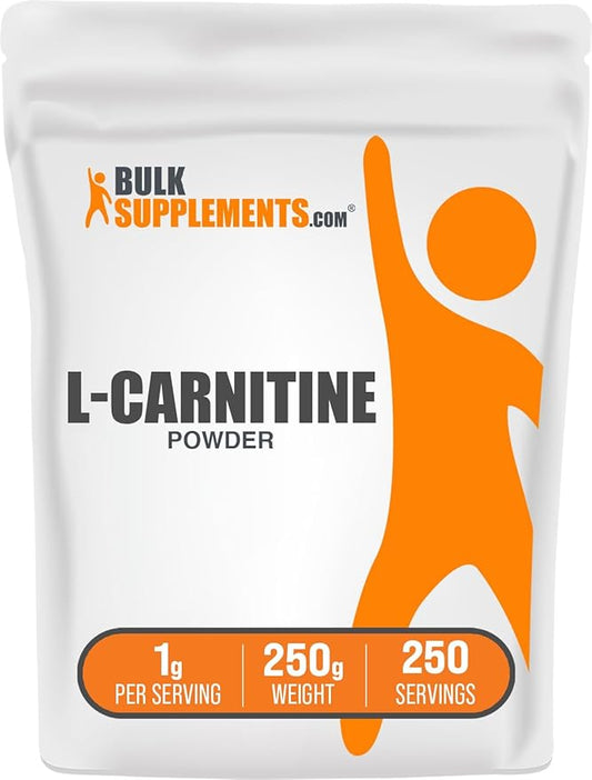 BulkSupplements.com L-Carnitine Powder - Carnitine Supplement, Amino Acid Supplement - Unflavored & Gluten Free, 1g per Serving, 250g (8.8 oz) (Pack of 1)