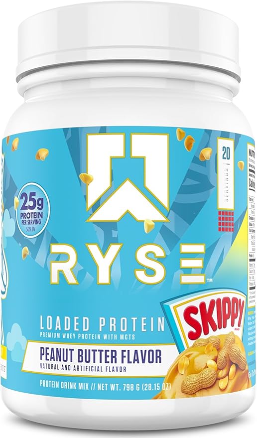 Ryse Loaded Protein Powder - Skippy Peanut Butter - 25g Whey Protein Isolate & Concentrate with Prebiotic Fiber & MCTs - Low Carb, Low Sugar, Digestive-Friendly - 20 Servings / 1.5 lb Tub