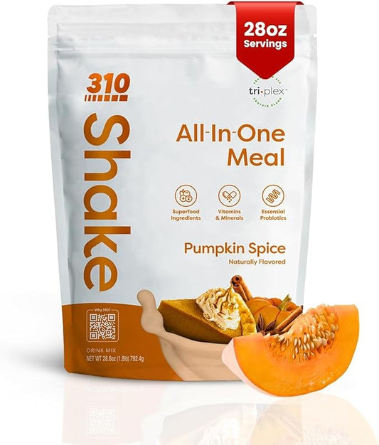 310 Nutrition All-In-One Meal Replacement Shake-Superfood Protein with Fiber, Probiotics & Adaptogens – Low Carb, Vegan, Keto & Paleo Friendly - 𝟮𝟴 𝗦𝗲𝗿𝘃𝗶𝗻𝗴𝘀 𝗣𝘂𝗺𝗽𝗸𝗶𝗻 𝗦𝗽𝗶𝗰𝗲