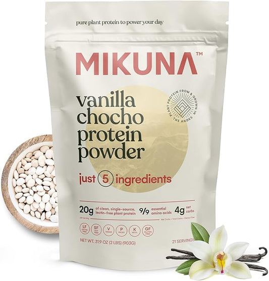 Mikuna Vegan Protein Powder (Vanilla, 21 Servings) - Plant Based Chocho Superfood Protein - Dairy Free Protein Powder Packed with Vitamins, Minerals & Fiber - Gluten, Keto & Lectin-Free
