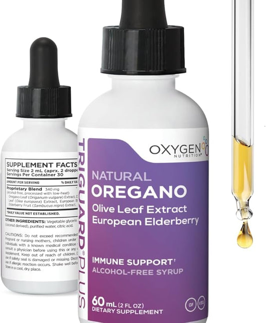 Triguard Plus Oil Of Oregano Leaf Extract, Olive Leaf Extract, Elderberry Extract Liquid Tincture Supplement 2 fl oz | Gut Health, Immune Support & Energy | Alcohol-Free | Organically Grown