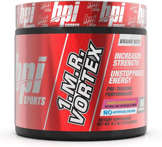 BPI Sports 1.M.R Vortex Pre Workout Powder – Sour Watermelon – 50 Servings – High Stim Preworkout for Men & Women with Glycerol, Caffeine, Niacin, and Herbal Extracts – Energy, Focus & Endurance