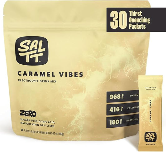 Keto Chow SALTT Electrolytes Powder Flavored Drink Mix - Caramel Vibes - 30 Hydration Packets - Magnesium, Potassium, Sodium, Trace Minerals - Zero Sugar & Gluten Free - Travel Essentials