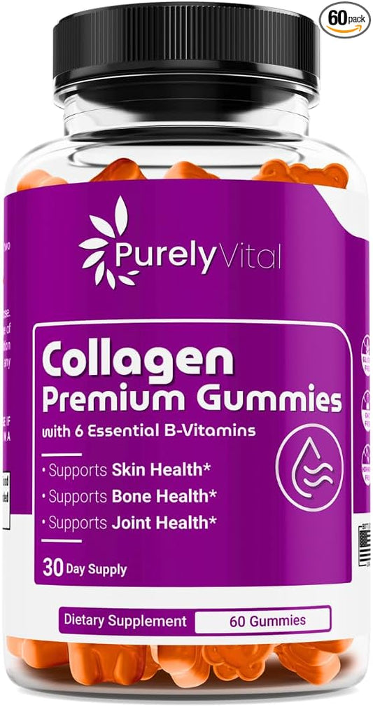 Collagen Gummies for Hair, Skin & Nails – Hydrolyzed Collagen Peptides with Vitamin C & Biotin – Supports Anti-Aging, Skin Hydration & Joint Health – Delicious Berry Flavor – 60 Gummies (1)