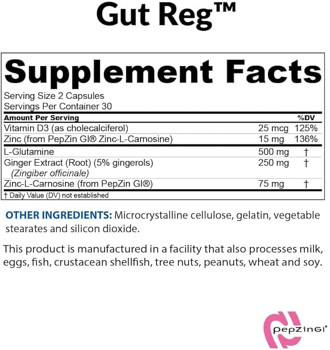 BioTrust Gut Reg Supports a Healthy Gut Lining, Helps Restore Gut Health and Helps Relieve Occasional GI Discomfort with PepZin GI, L-Glutamine and Ginger Extract, Non-GMO, Gluten-Free (60 Capsules)