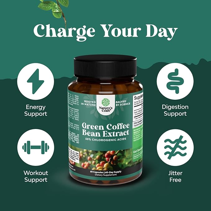 Green Coffee Bean Extract for Weight Loss - Natural Appetite Suppressant for Weight Loss for Women - Herbal Fat Burners for Women and Men for Weight Loss Support and Improved Daily Energy and Immunity
