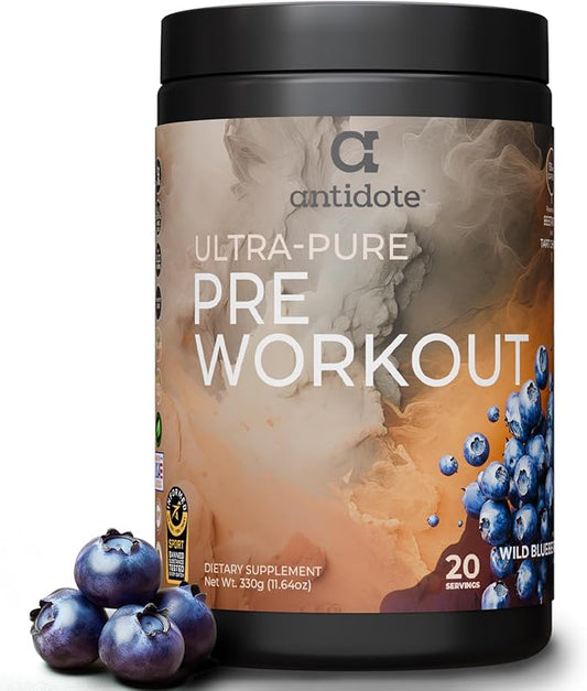 Antidote Clean Pre-Workout Powder - Natural Energy & Focus Booster with Beetroot, Creatine & Beta-Alanine - No Artificial Additives - Vegan, Keto-Friendly Supplement - Wild Blueberry - 20 Servings
