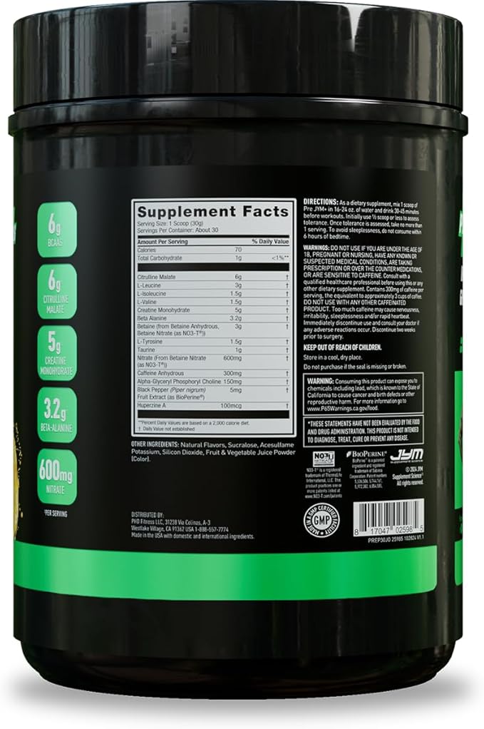 JYM Supplement Science Pre JYM Plus Fruit Punch Pre-Workout Powder, Amino Nitrates, Creatine, Betaine, Nootropics, BCAA’s, for Men & Women, 30 Servings