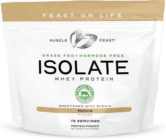 Muscle Feast Grass-Fed Whey Protein Isolate, All Natural Hormone Free Pasture Raised, Mocha, 5lb