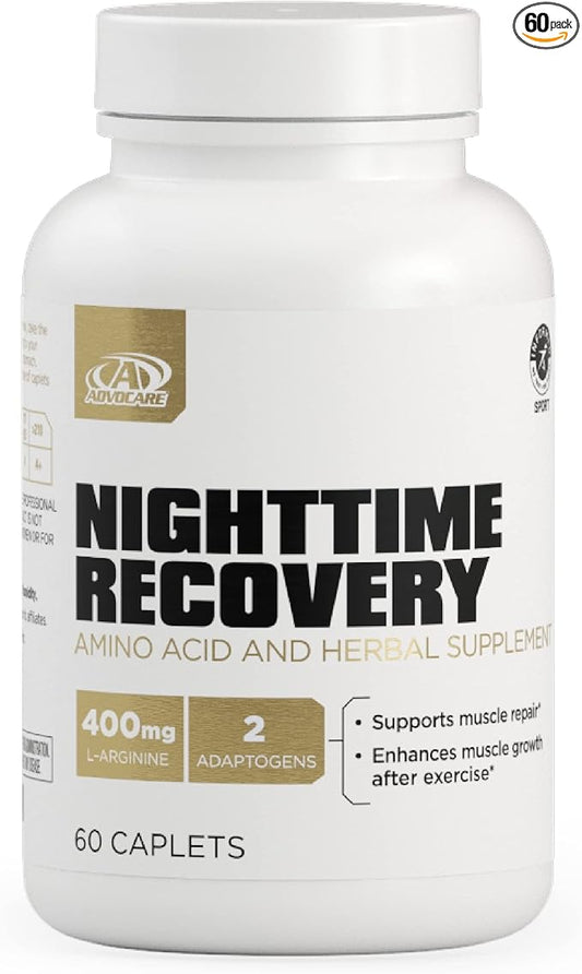 AdvoCare Nighttime Recovery Amino Acid & Herbal Supplement - Muscle Recovery Supplement with Ashwagandha, L-Arginine, Magnesium & More - 60 Caplets