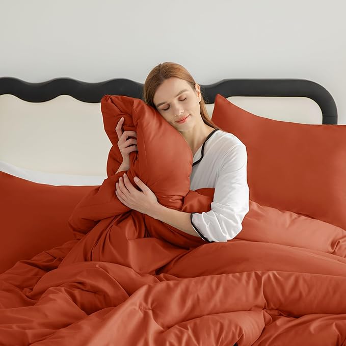 CozyLux Burnt Orange California King Comforter Set, 3 Pieces Cal King Terracotta Solid Breathable Boho Style Bedding Sets, Cozy Soft Microfiber Quilt Comforter All Season(1 Comforter & 2 Pillowcases)