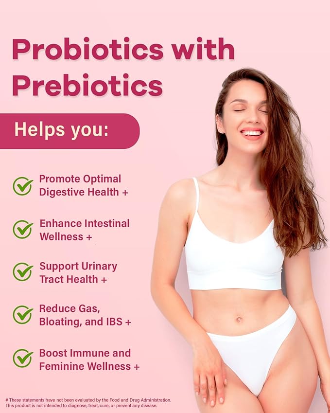 Probiotics for Women Digestive Health - 60 Billion Vaginal Probiotic & Organic Prebiotics with Cranberry Extract & D-Mannose for Gut, Digestive, Urinary, Immune Health丨270 Veggie Caps
