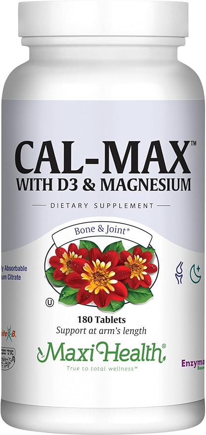 Maxi Health Calcium Magnesium Supplement with Vitamin D3 and Boron - Kosher Bone Health & Nighttime Formula, Calcium Citrate CalMag & Vitamin D (180 Tablets)