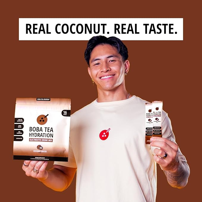 Boba Tea Hydration | Electrolyte Powder Drink Mix | Coconut Water | 1000mg Electrolytes, Vitamin C | 16 Stick Packets