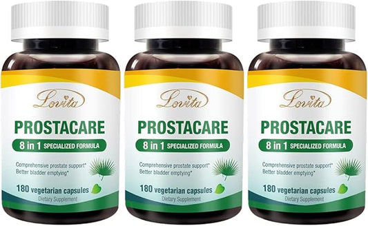 Lovita Prostate Health, 8 in 1 Exclusive Prostate Supplements for Men with Saw Palmetto 500mg, Stinging Nettle, Lycopene for Normal Urination Frequency, 180 Veggie Capsules (Pack of 3)