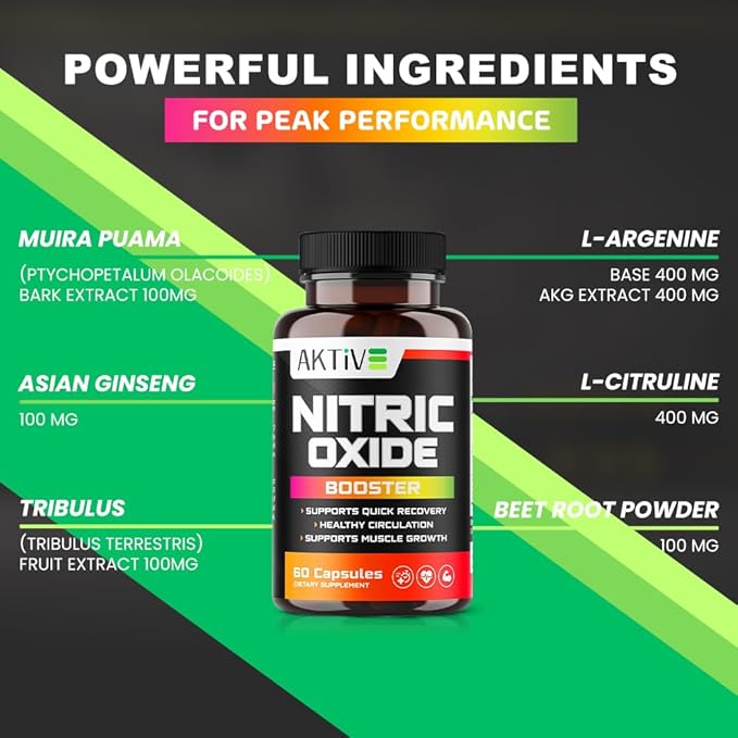 Nitric Oxide Booster Supplement with L-Arginine, L-Citrulline, and Ginseng Root – Enhance Blood Flow, Boost Energy & Stamina, Support Heart Health & Muscle Growth – 60 Capsules