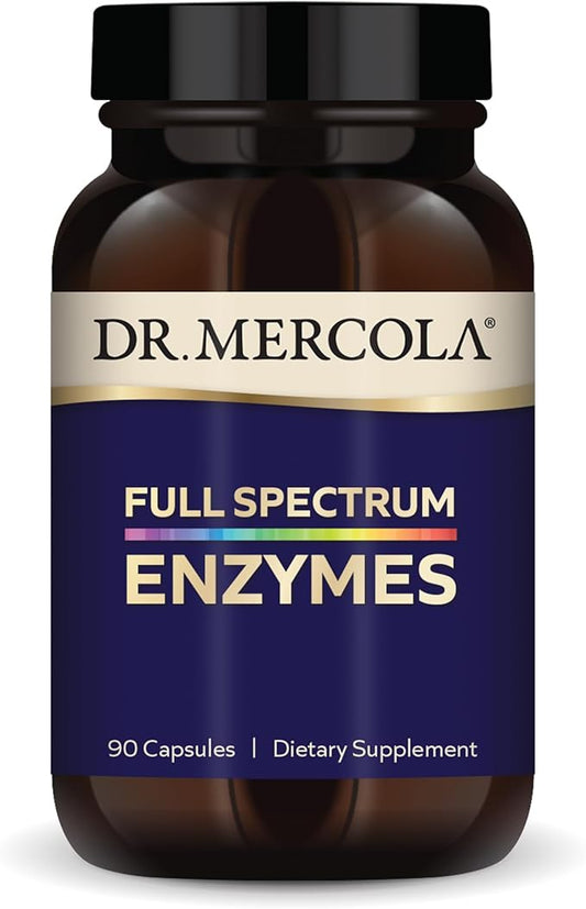 Dr. Mercola Full Spectrum Enzymes - 22 Different Enzymes - Supports Digestive & Immune Health - Helps Digest Carbohydrates, Fats, Proteins & Fiber - Non-GMO, Gluten-Free & Soy-Free - 90 Capsules