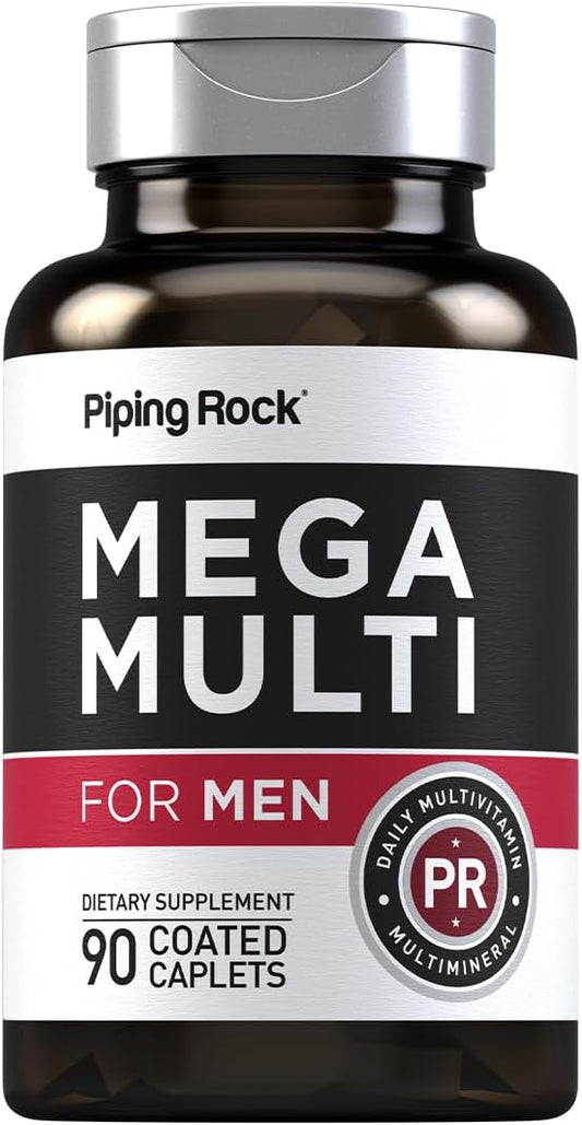 Piping Rock Multivitamin for Men | 90 Caplets | Mega Multimineral Daily Supplement | with Vitamin D, Zinc, Saw Palmetto | Non-GMO, Gluten Free
