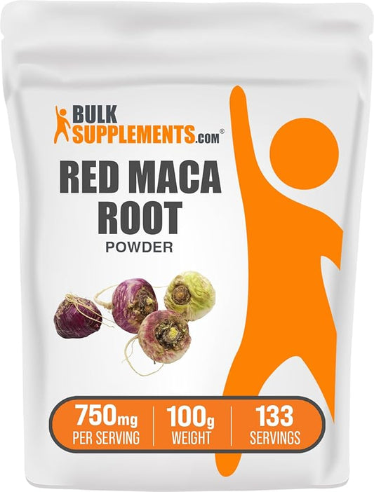 BulkSupplements.com Red Maca Powder - Maca Supplement. Red Maca Powder for Women & Men, Red Maca Root Powder - Vegan & Gluten Free, 750mg per Serving, 100g (3.5 oz) (Pack of 1)