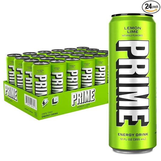 PRIME Energy LEMON LIME | Zero Sugar Energy Drink | Preworkout Energy | 200mg Caffeine with 355mg of Electrolytes and Coconut Water for Hydration| Vegan | Gluten Free |12 Fluid Ounce | 24 Pack