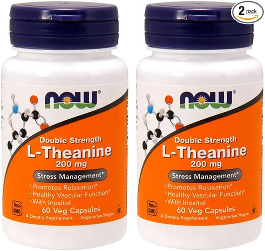 Now Foods L-Theanine 200 Mg 60 Veg Caps Pack of 2