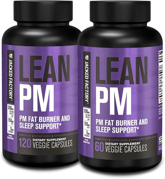 Jacked Factory Lean PM Night Time Fat Burner, Sleep Aid Supplement, & Appetite Suppressant for Men and Women - 180 Stimulant-Free Veggie Weight Loss Diet Pills
