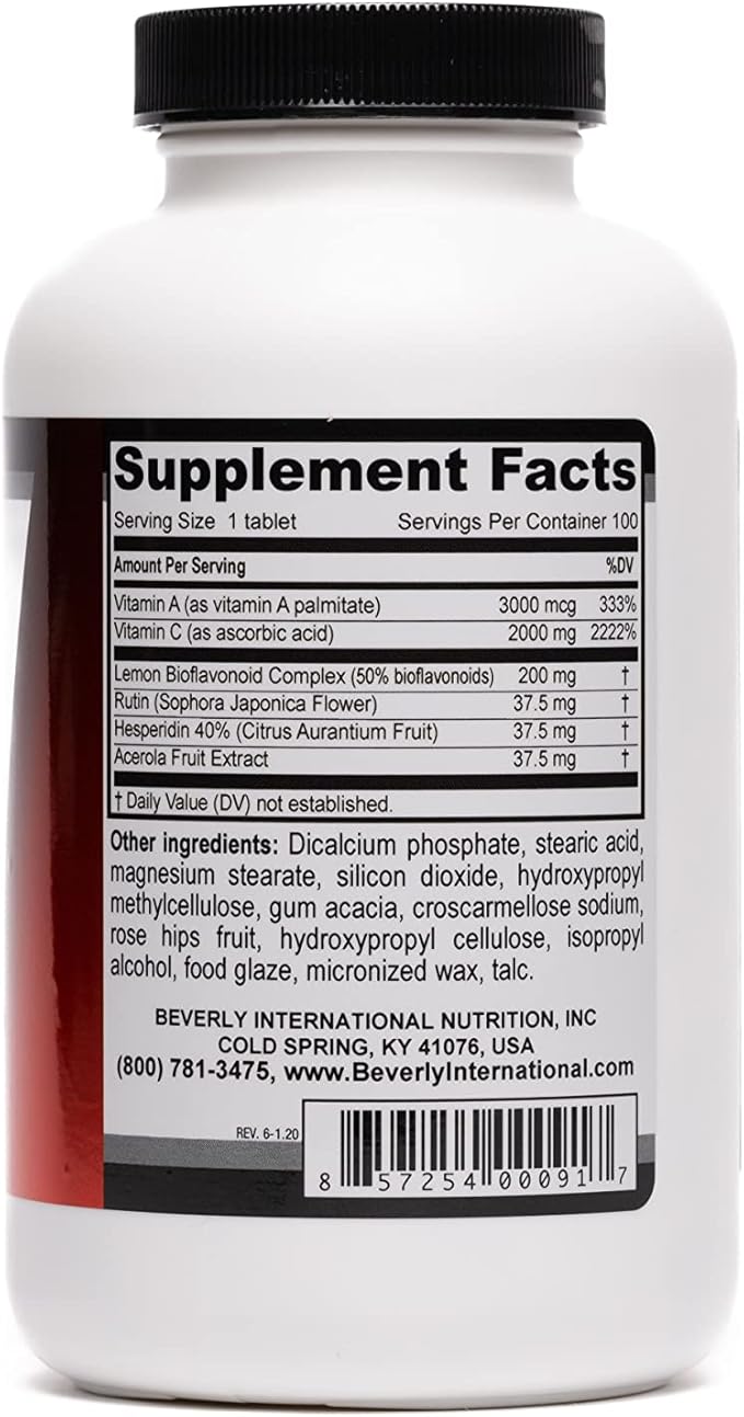 Beverly International Ultra-C, 100 Sustained-Release Vitamin C Tabs. Ideal for Overall Wellness and Recovery. Pharmaceutical Grade, Boost Your C