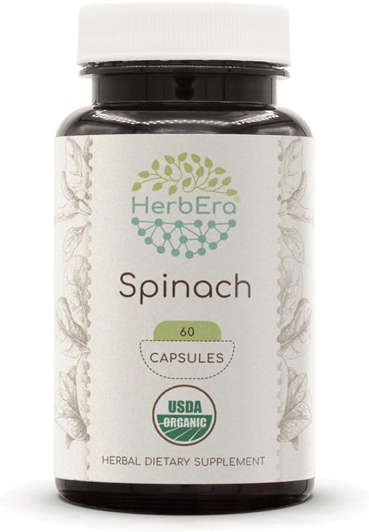 Spinach 60 Capsules, 500 mg, USDA Organic Spinach (Spinacia oleracea) Dried Leaf (60 Capsules)