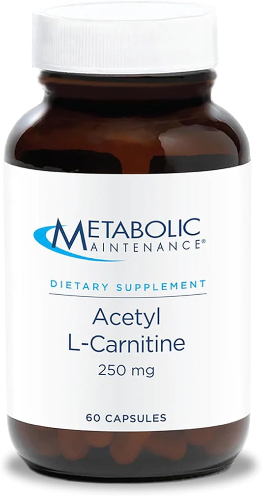 Metabolic Maintenance Acetyl L-Carnitine - Pure 250mg Amino Acid Supplement for Antioxidant, Cognitive, Memory + Mood Support - Helps Nourish Nerve Health in The Brain (60 Capsules)