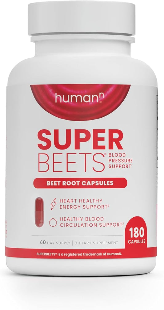 HumanN SuperBeets Beet Root Capsules Quick Release 1000mg, Helps Support Nitric Oxide Production, Blood Pressure, Heart Health, Contains Non-GMO Beetroot Powder, Studied Antioxidants 180 Count