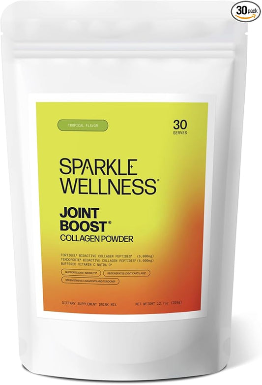 Sparkle Wellness Joint Boost (Tropical) [30-Serves] | Collagen Powder Supplement with FORTIGEL & TENDOFORTE Collagen Peptides & Calcium Ascorbate Vitamin C | Supports Joint Mobility