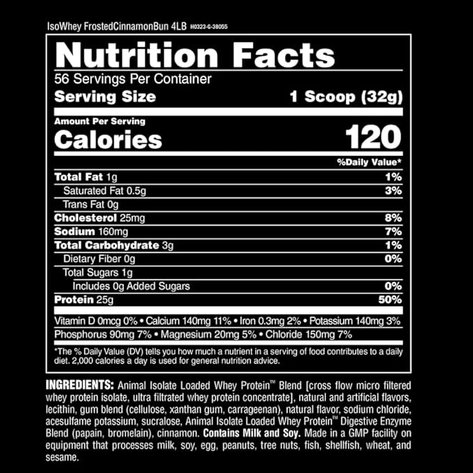 Animal Whey Isolate Protein Powder - Loaded for Pre & Post Workout Muscle Builder and Recovery with Digestive Enzymes for Men & Women - 25g Protein, Great Taste, Low Sugar - Frosted Cinnamon Bun 4 lbs