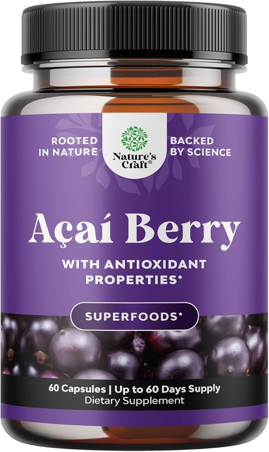 Acai Berry Capsules Antioxidant Supplement - Acai Berry Cleanse Superfood Supplement for Brain Booster Heart Health and Natural Energy Boost - Capsules and Memory for Brain Health