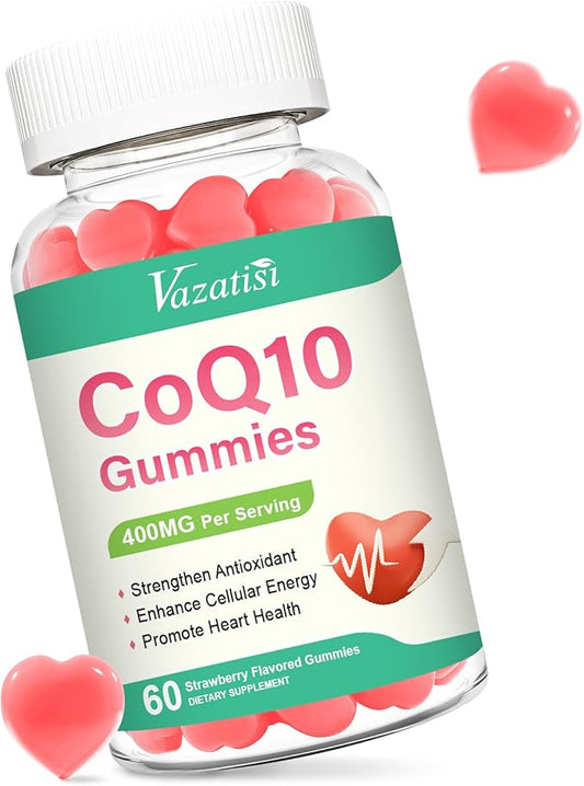 400MG CoQ10 Gummies with Omega-3, Vitamin B3 & Magnesium, Helps Support Hear-t Health, Cellular Energy & Antioxidant, Vegan, Gluten Free, Non-GMO 60 Counts