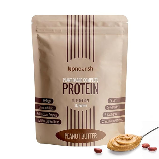 UpNourish Peanut Butter Vegan Protein Powder 54 Superfoods Powder,1.5 Billion CFU Probiotics 21g Plant Based Protein,No Sugar No Dairy No GMO Dairy Free,Meal Replacement Shake Keto-Friendly Low-Carb Diet,15 Servings